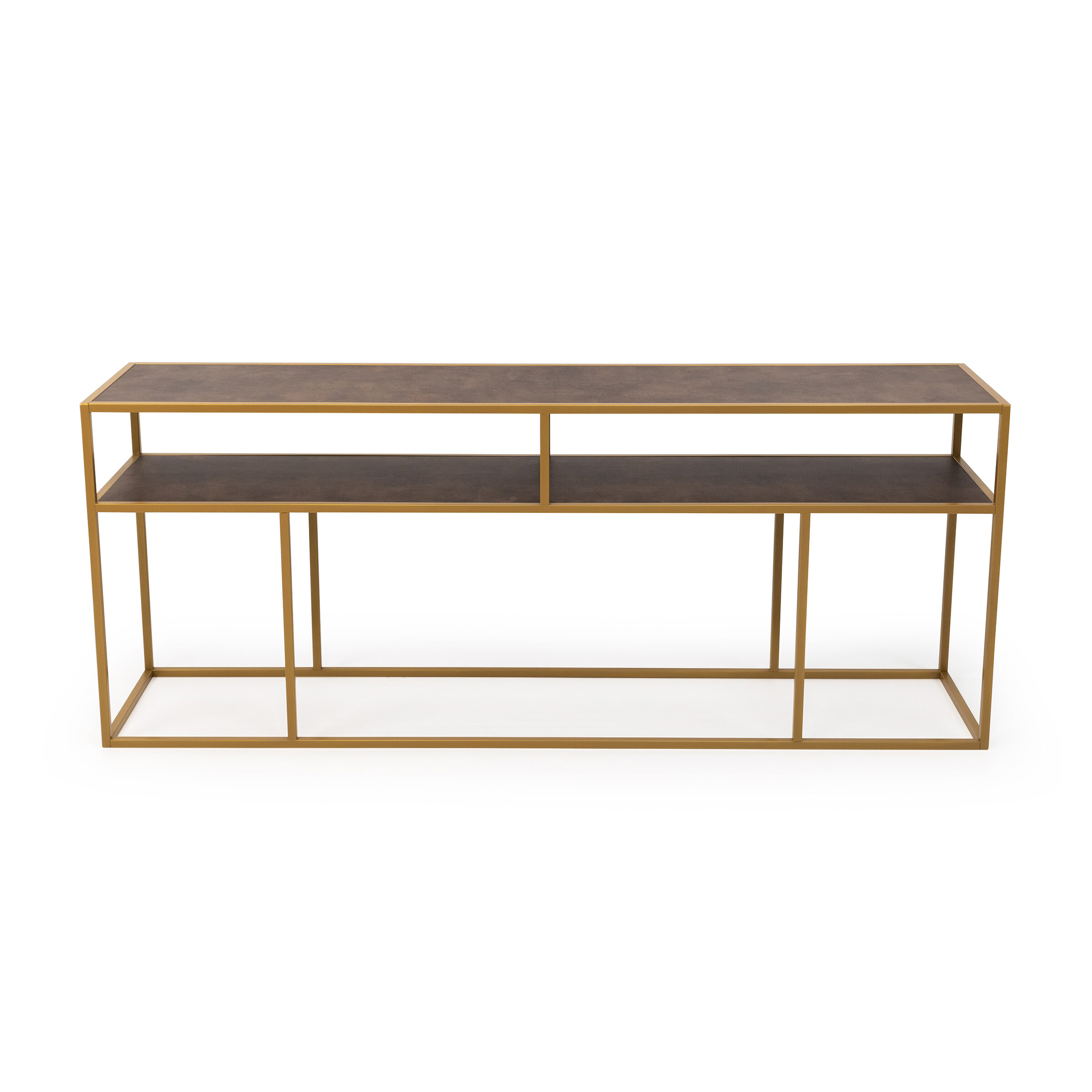 STALUX Side-table Teun 200cm - goud / lederlook bruin