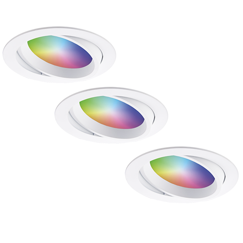 Homeylux Set van 3 Luna Smart inbouwspots - WiFi + Bluetooth - 12W 1050lm Superbright - RGBWW Dimbaar - Kantelbaar - Wit - IP44 Waterdicht - Google home , Alexa en Siri - Smart spotjes