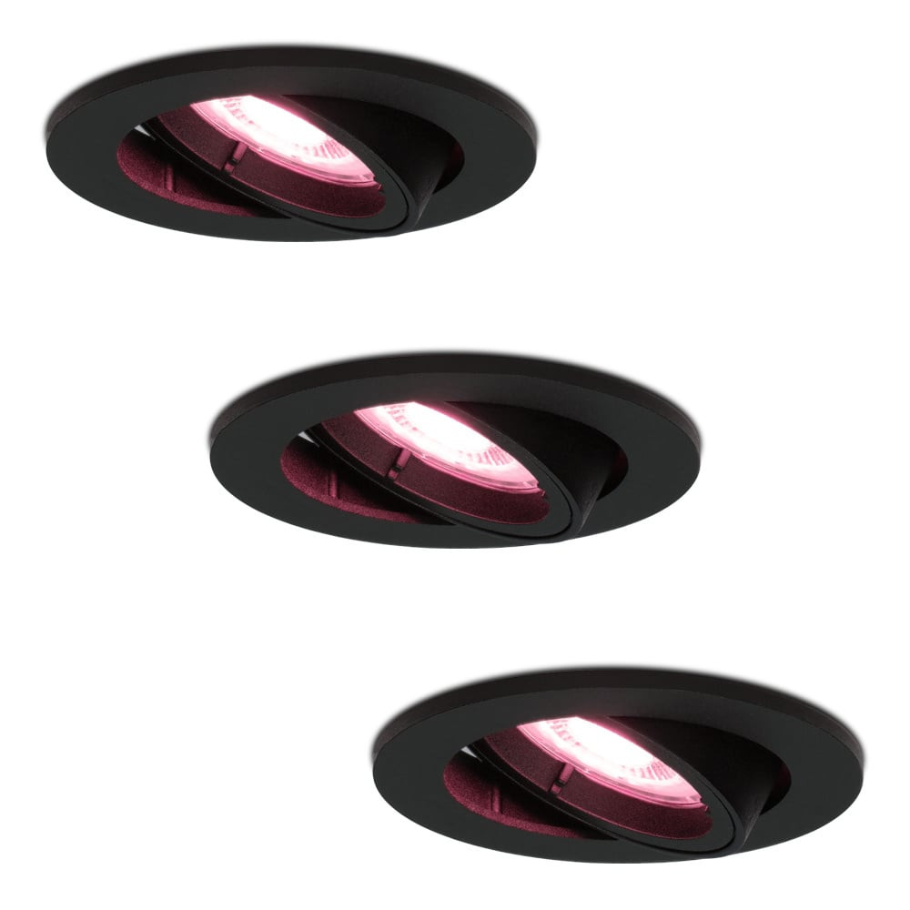 Hofronic Set van 3 stuks smart WiFi LED inbouwspots Oslo dimbaar RGBWW kantelbaar zwart IP20