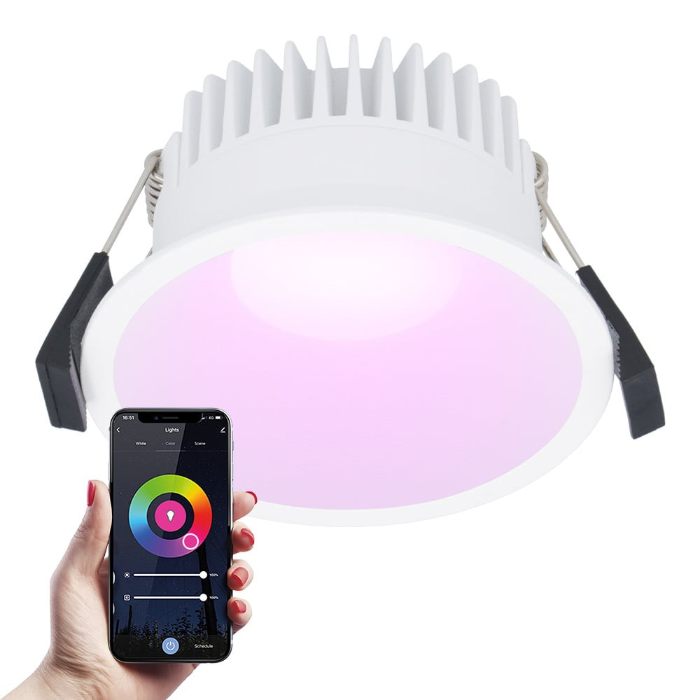 HOFTRONIC SMART Finn Smart LED inbouwspot - 10 Watt - Plafondspot - RGBWW - WiFi + Bluetooth - 630 Lumen - Binnen & buiten - Verzonken spot - Amazon Alexa + Google Assist - Wit