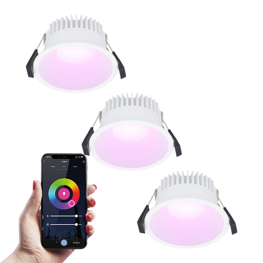 HOFTRONIC SMART 3x Finn Smart LED inbouwspot - 10 Watt - Plafondspot - RGBWW - WiFi + Bluetooth - 630 Lumen - Binnen & buiten - Verzonken spot - Amazon Alexa + Google Assist - Wit