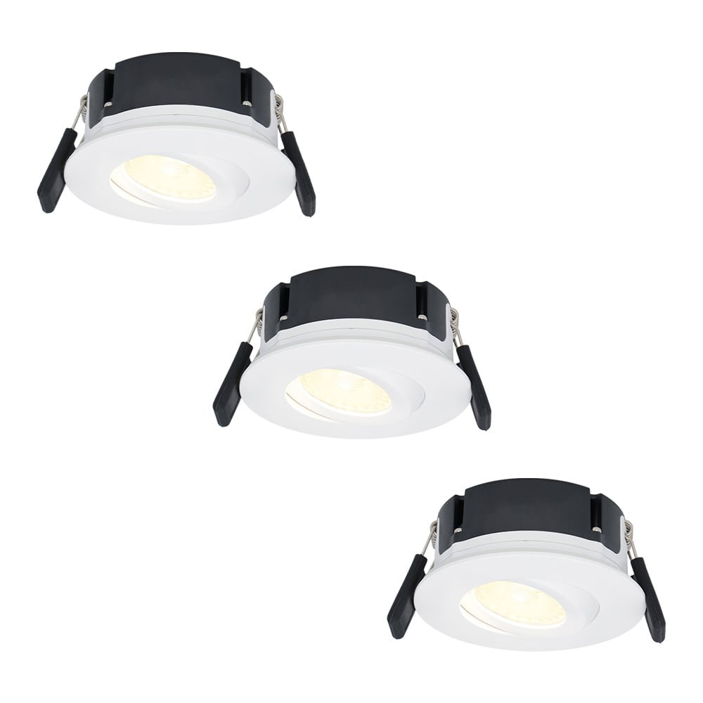 Hoftronic Set van 3 Napels LED inbouwspots extra plat - 8W 570lm - 2700K warm wit - Dimbaar - Rond - 360° Kantelbaar - IP65 waterdicht - Wit