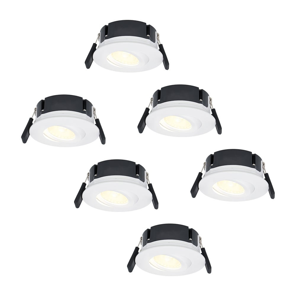 Hoftronic Set van 6 Napels LED inbouwspots extra plat - 8W 570lm - 2700K warm wit - Dimbaar - Rond - 360° Kantelbaar - IP65 waterdicht - Wit