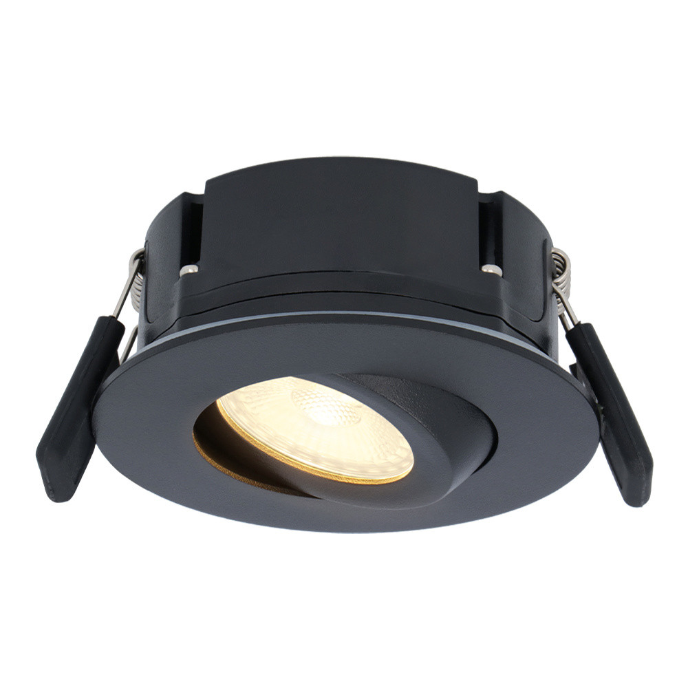 Hoftronic Napels LED inbouwspot extra plat - 8W 570lm - 2700K warm wit - Dimbaar - Rond - 360° Kantelbaar - IP65 waterdicht - Zwart