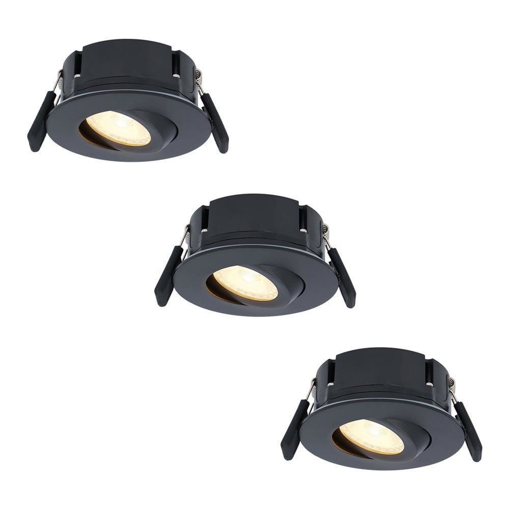 Hoftronic Set van 3 Napels LED inbouwspots extra plat - 8W 570lm - 2700K warm wit - Dimbaar - Rond - 360° Kantelbaar - IP65 waterdicht - Zwart