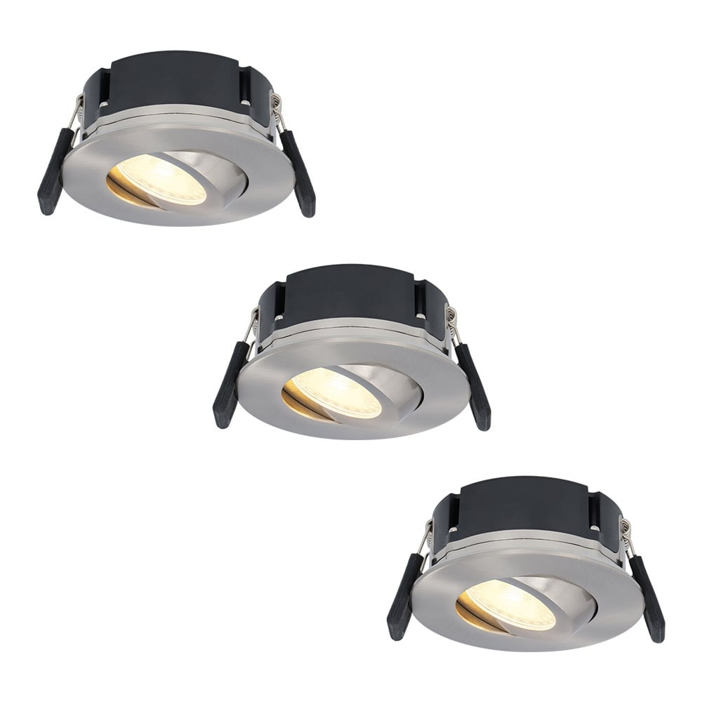 Hoftronic Set van 3 Napels LED inbouwspots extra plat - 8W 570lm - 2700K warm wit - Dimbaar - Rond - 360° Kantelbaar - IP65 waterdicht - RVS