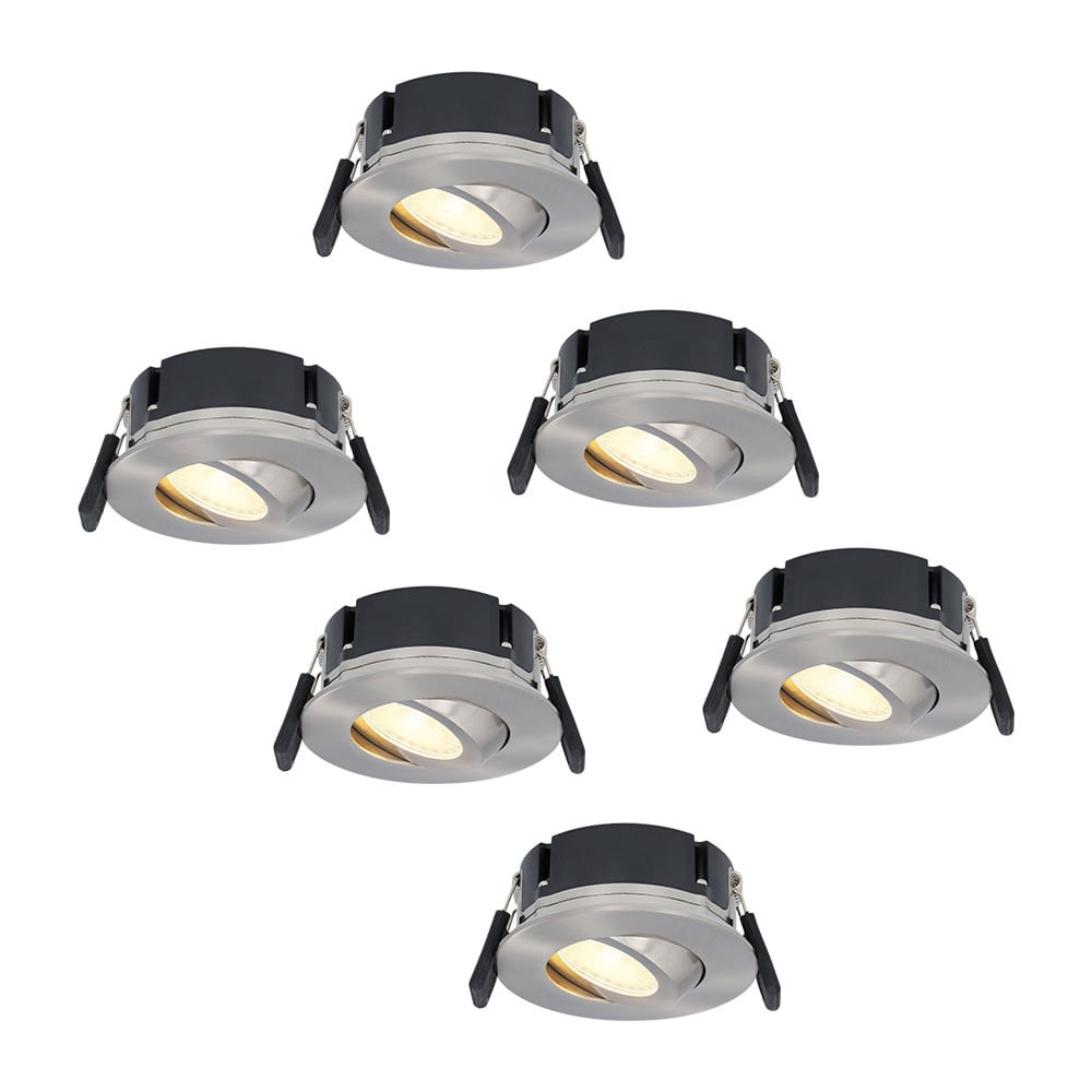 Hoftronic Set van 6 Napels LED inbouwspots extra plat - 8W 570lm - 2700K warm wit - Dimbaar - Rond - 360° Kantelbaar - IP65 waterdicht - RVS