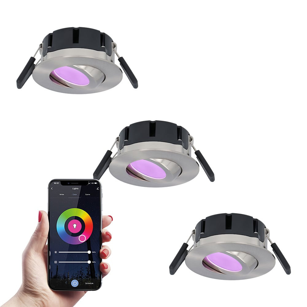 HOFTRONIC SMART 3x Smart LED inbouwspots Napels RVS 8 Watt RGBWW IP65 kantelbaar WiFi + Bluetooth