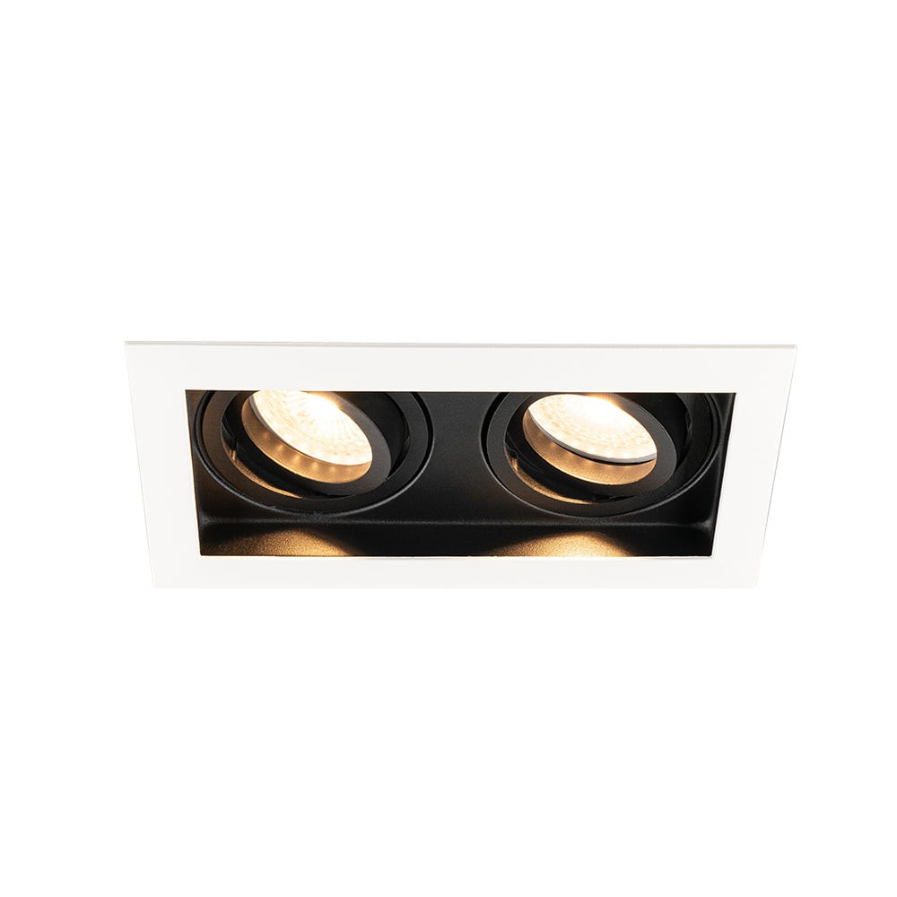 HOFTRONIC™ Durham Inbouwspot Dubbel Wit - GU10 5 Watt 400 lumen - 2700K Warm wit - Kantelbaar - IP20 - Rechthoek