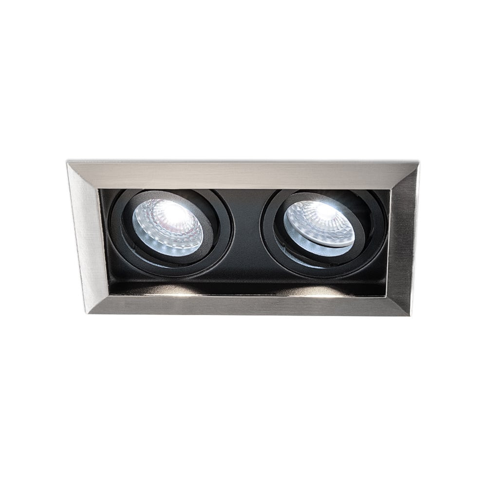 HOFTRONIC™ Durham Inbouwspot Dubbel RVS - GU10 5 Watt 400 lumen - 6000K Daglicht wit - Kantelbaar - IP20 - Rechthoek