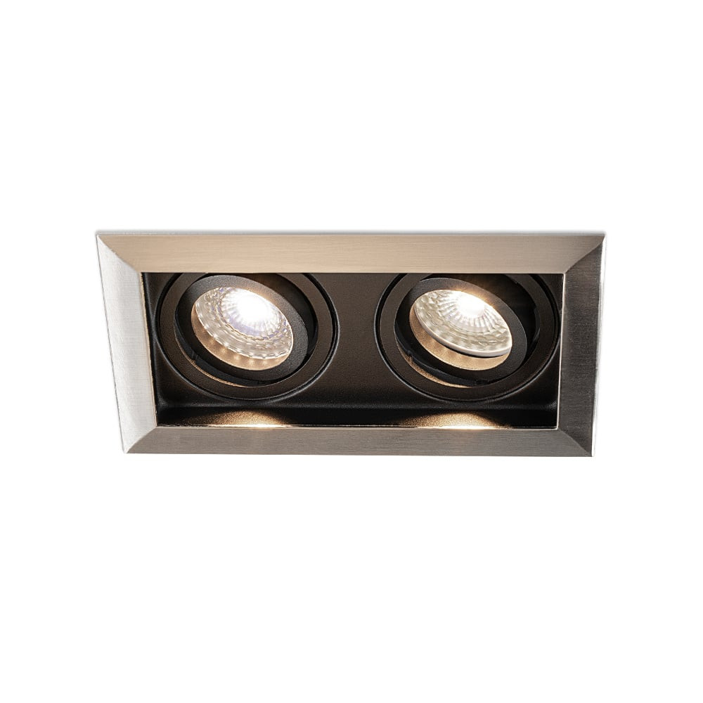 HOFTRONIC™ Durham Inbouwspot Dubbel RVS - GU10 5 Watt 400 lumen - 4000K Neutraal wit - Kantelbaar - IP20 - Rechthoek