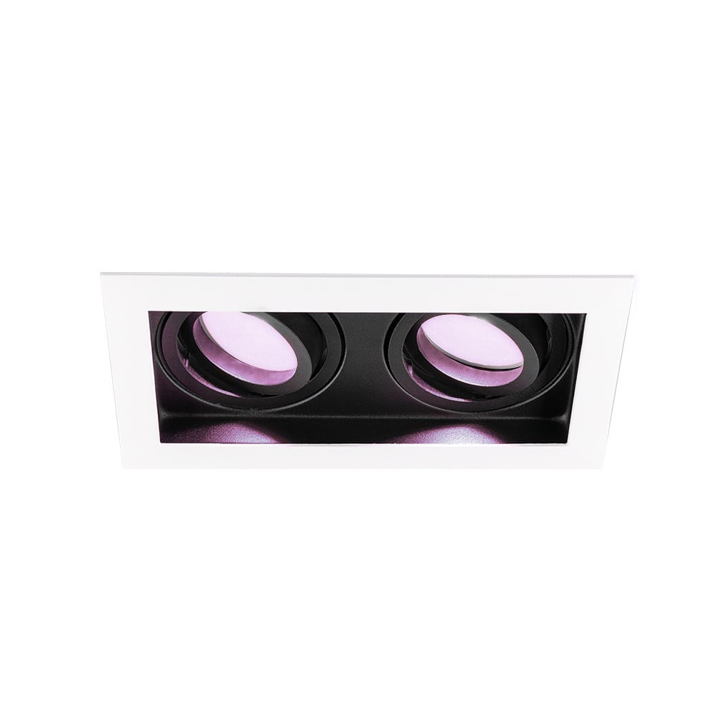 HOFTRONIC SMART Durham Inbouwspot Dubbel Wit - GU10 - 4,5 Watt 350 lumen - RGB + WW - Wifi + BLE - Kantelbaar - IP20 - Rechthoek