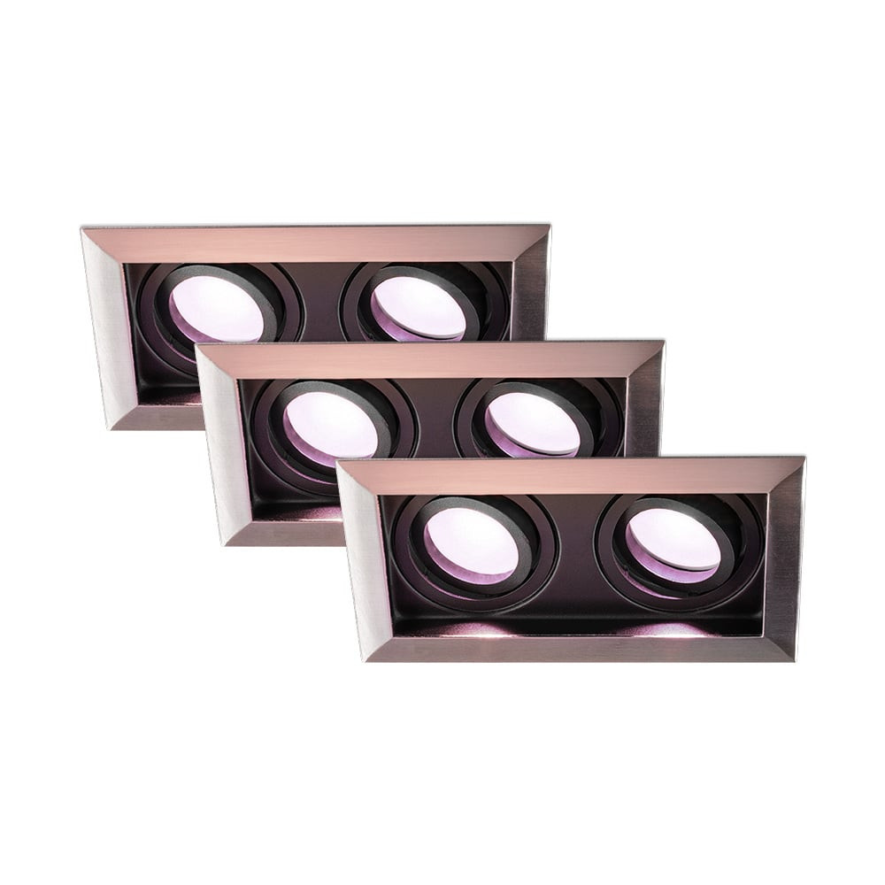 HOFTRONIC SMART Set van 3 Durham Inbouwspots Dubbel RVS - GU10 - 4,5 Watt 350 lumen - RGB + WW - Wifi + BLE - Kantelbaar - IP20 - Rechthoek