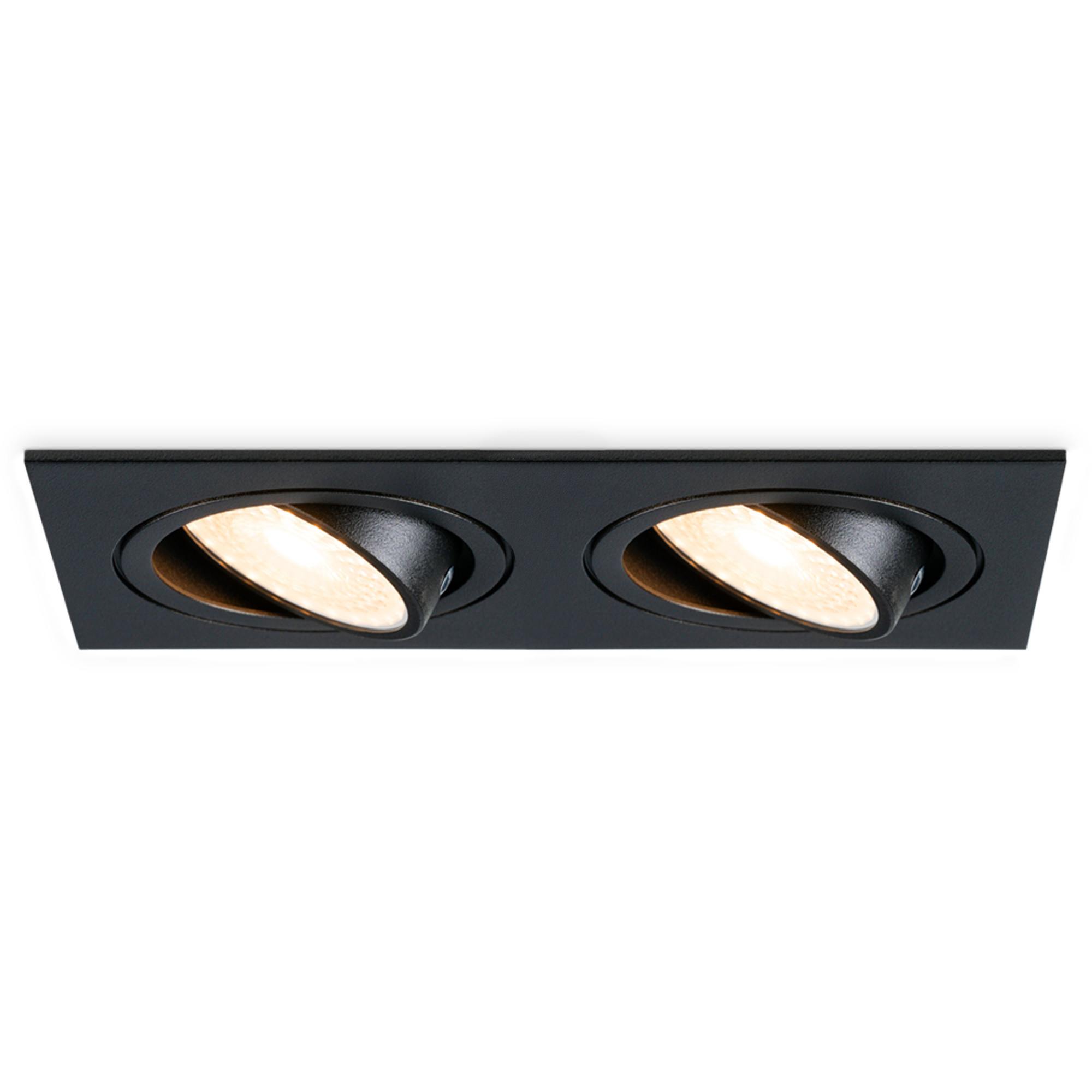 HOFTRONIC™ Mallorca dubbele LED inbouwspot - Kantelbaar - 2700K Warm wit - GU10 - 5 Watt - Rechthoekig - GU10 verwisselbare lichtbron - Plafondspot voor binnen - Zwart