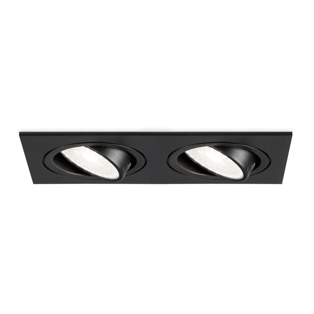 HOFTRONIC™ Mallorca dubbele LED inbouwspot vierkant - Kantelbaar - 6000K Daglicht wit - GU10 - 5 Watt - Rechthoekig - GU10 verwisselbare lichtbron - Plafondspot voor binnen - Zwart