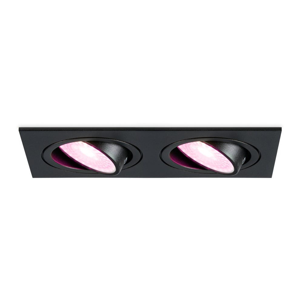 HOFTRONIC SMART Smart Mallorca dubbele LED inbouwspot vierkant - Kantelbaar - RGBWW - GU10 - 5.5 Watt - Rechthoekig - GU10 verwisselbare lichtbron - Plafondspot voor binnen - Zwart