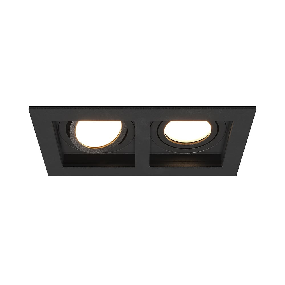 HOFTRONIC™ Fresno Dubbele Inbouwspot - Rechthoek - 2x GU10 - 4000K Neutraal wit - 10 Watt 800 lumen - Kantelbaar - IP20 stofdicht- Zwart - Met kabelconnectoren