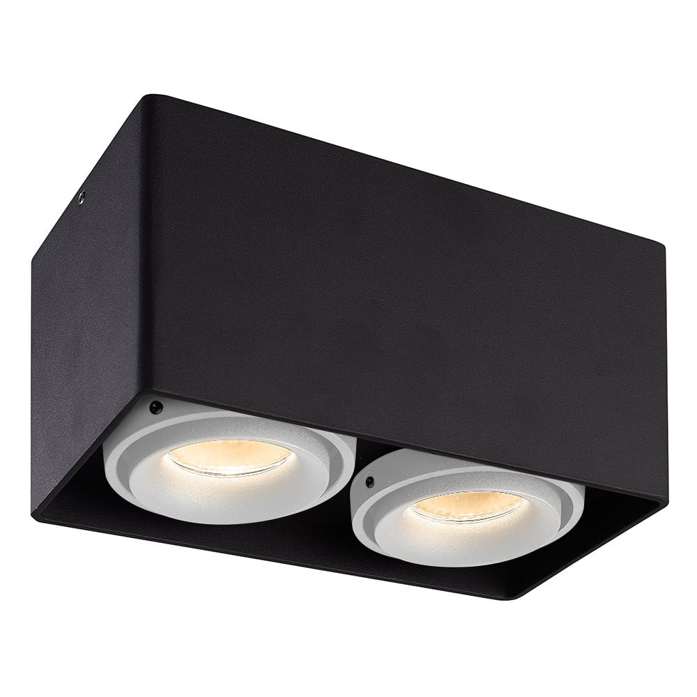 HOFTRONIC™ Dimbare LED Opbouwspot plafond Esto Zwart 2 lichts met 2 witte afdekringen IP20 kantelbaar excl. GU10 lichtbron