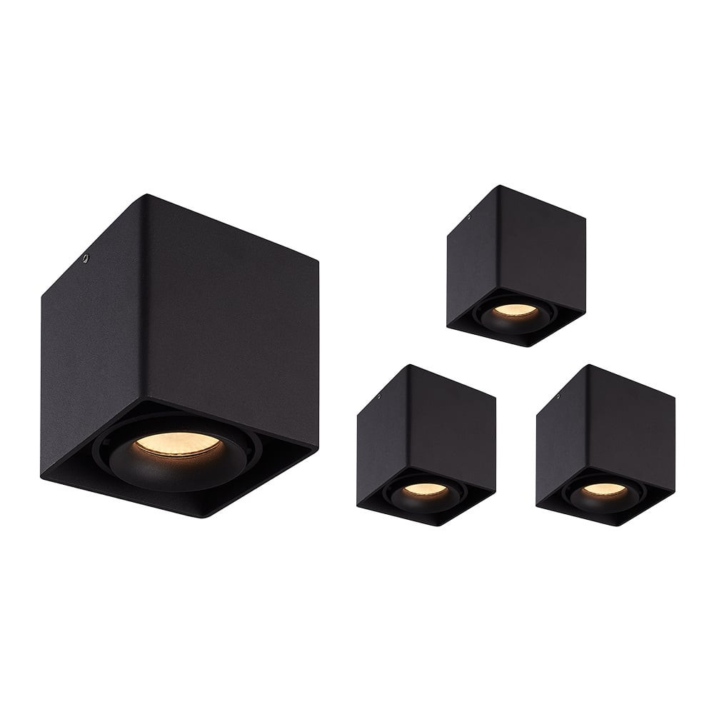 HOFTRONIC™ 4x Dimbare LED opbouw plafondspot Esto Zwart incl. GU10 spot 5W 2700K IP20 kantelbaar