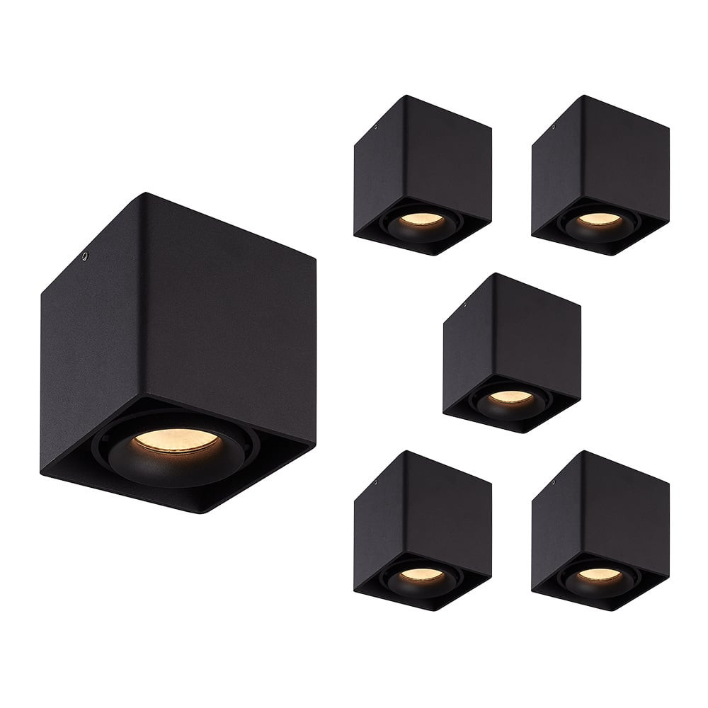 HOFTRONIC™ 6x Dimbare LED opbouw plafondspot Esto Zwart incl. GU10 spot 5W 2700K IP20 kantelbaar