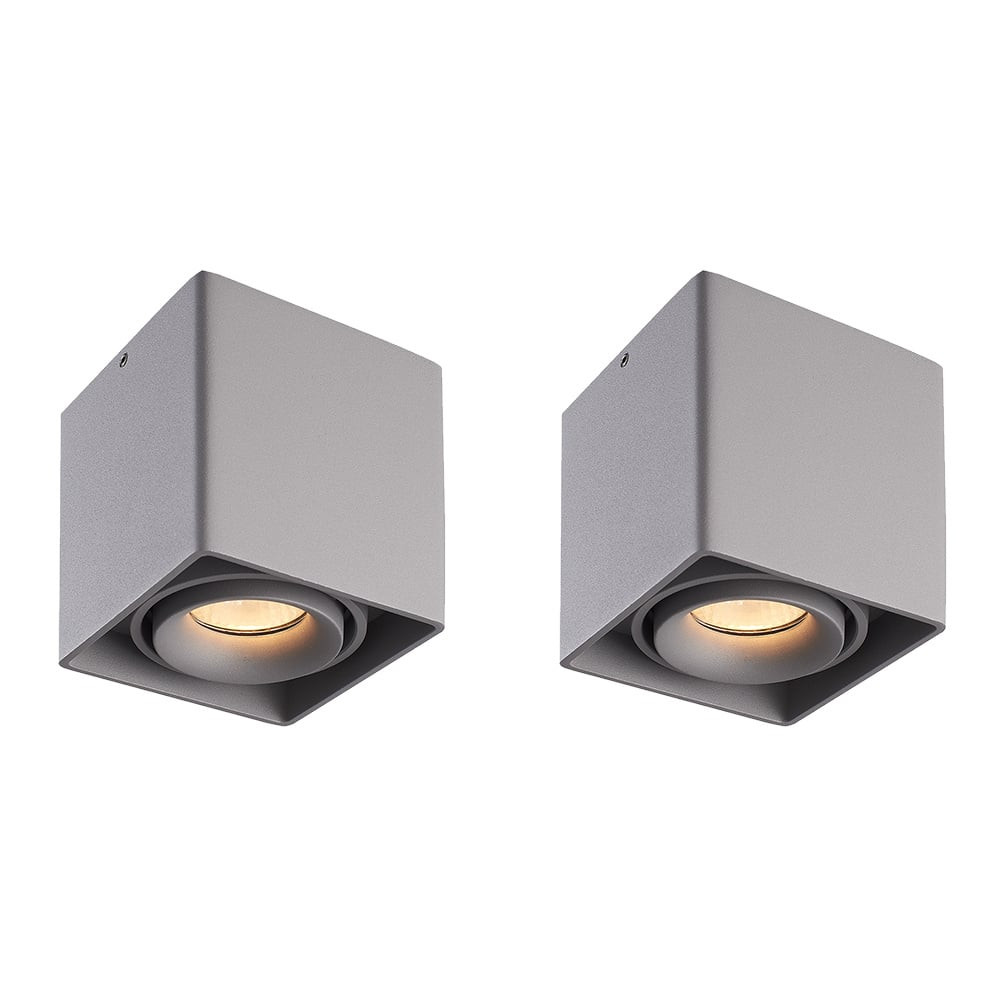 HOFTRONIC™ 2x Dimbare LED opbouw plafondspot Esto Grijs incl. GU10 spot 5W 2700K IP20 kantelbaar