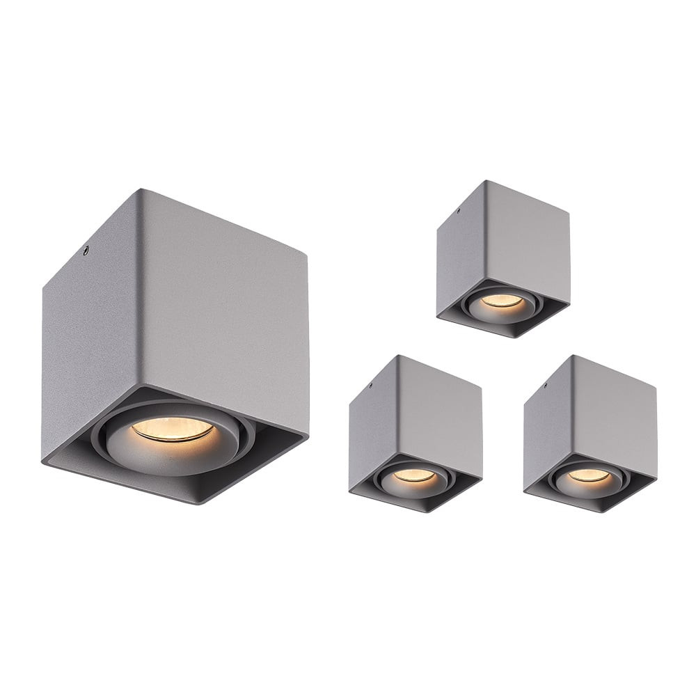 HOFTRONIC™ 4x Dimbare LED opbouw plafondspot Esto Grijs incl. GU10 spot 5W 2700K IP20 kantelbaar