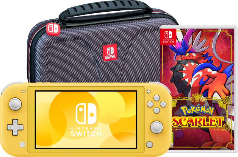Nintendo Switch Lite Geel + Pokémon Scarlet + Bigben Beschermtas