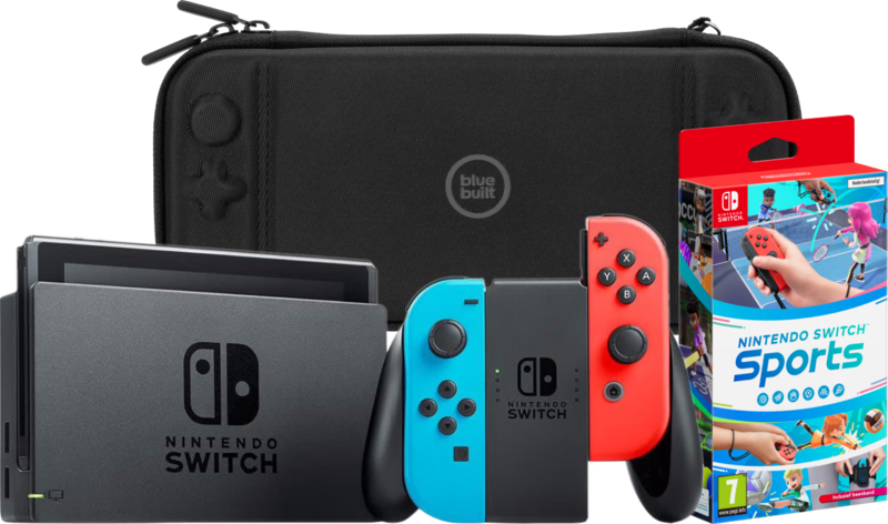 Nintendo Switch Rood/Blauw + Nintendo Switch Sports + BlueBuilt Beschermhoes