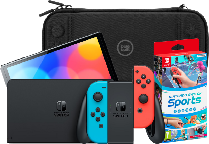 Nintendo Switch OLED Blauw/Rood + Nintendo Switch Sports + BlueBuilt Beschermhoes
