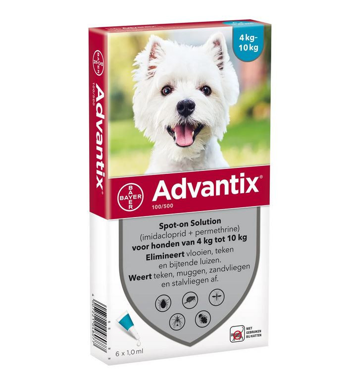 Advantix 100/500 voor honden van 4 tot 10 kg 3 x 4 pipetten