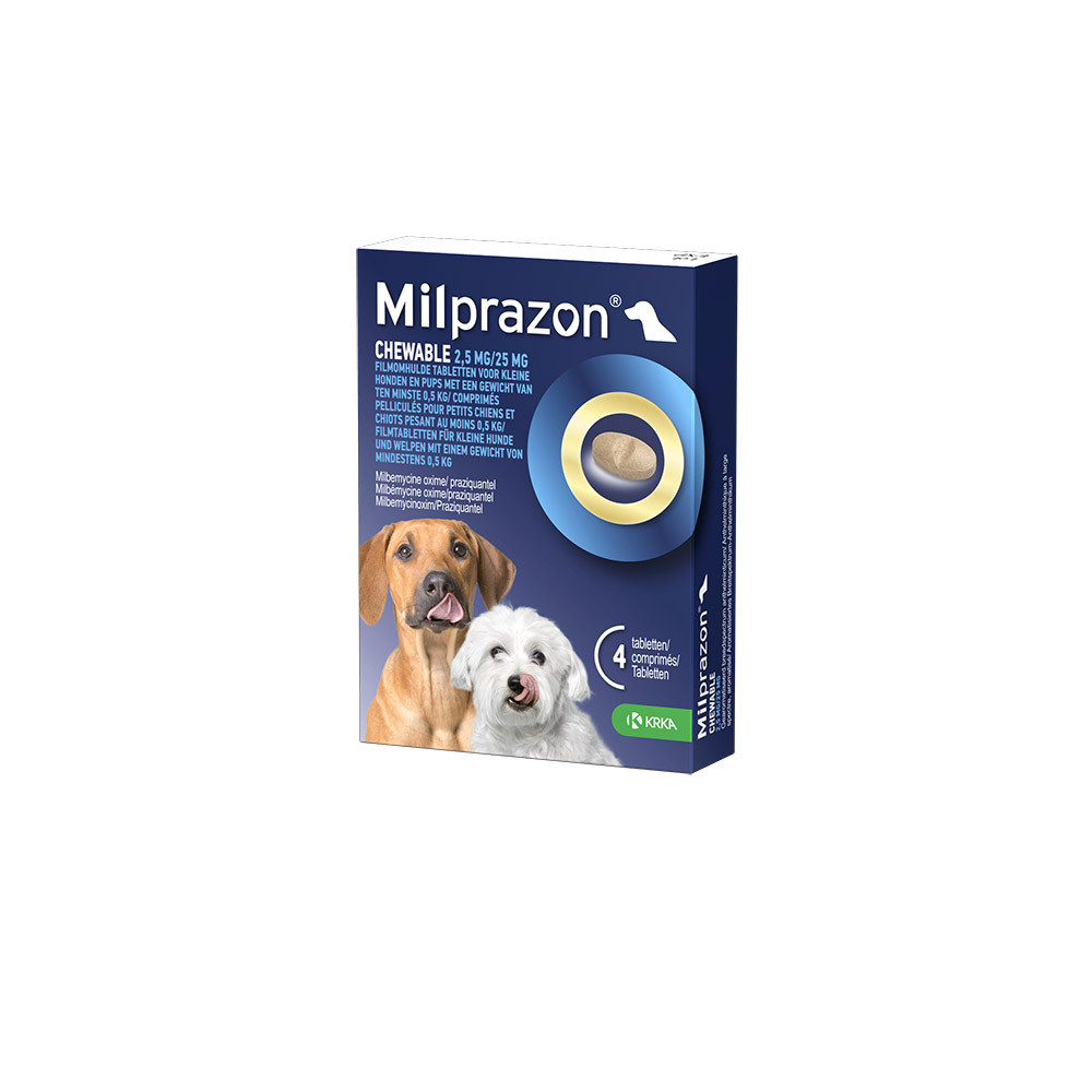 Milprazon Chewable 2,5 mg / 25 mg pup en kleine hond 4 tabletten