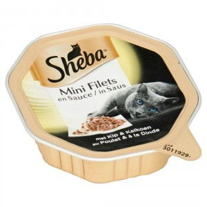 Sheba Mini Filets met kip en kalkoen in saus natvoer kat (kuipjes 85 g) Per 22 (22 x 85 g)