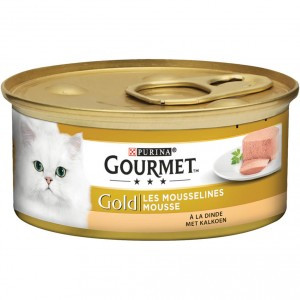 Gourmet Gold Mousse met kalkoen kattenvoer (blik 85 g) 2 trays (48 x 85 g)