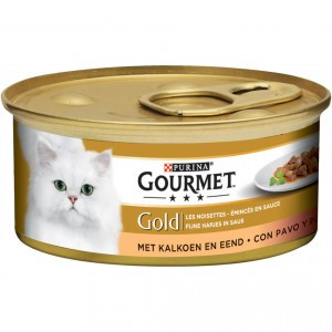 Gourmet Gold Fijne Hapjes in saus met kalkoen en eend natvoer kat (85 g) 1 tray (24 x 85 g)