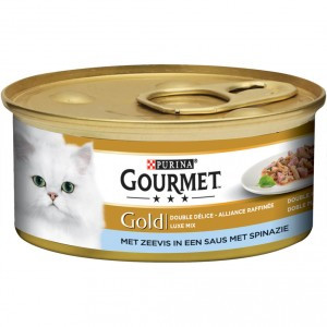 Gourmet Gold Luxe Mix met zeevis in een saus met spinazie natvoer kat (24x85 g) 2 trays (48 x 85 g)