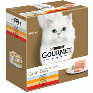 Gourmet Gold Mousse met tonijn, lever, kalkoen, rund (8x85g) 48 x 85 g