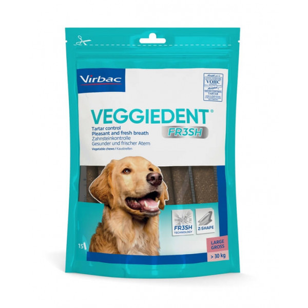 Virbac Veggiedent kauwstrips hond L 30+ kg (15 st.) 2 verpakkingen