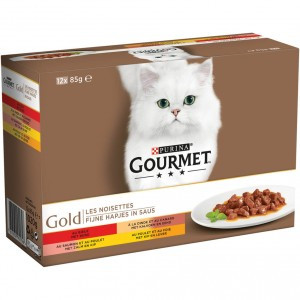 Gourmet Gold Fijne Hapjes in saus met rund, kalkoen en eend, zalm en kip, kip en lever (85g) 96 x 85 g