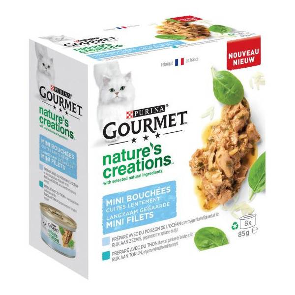 Gourmet Nature&apos;s Creations Mini Filets met zeevis natvoer kat (8x 85 g) 3 trays (24 x 85 g)