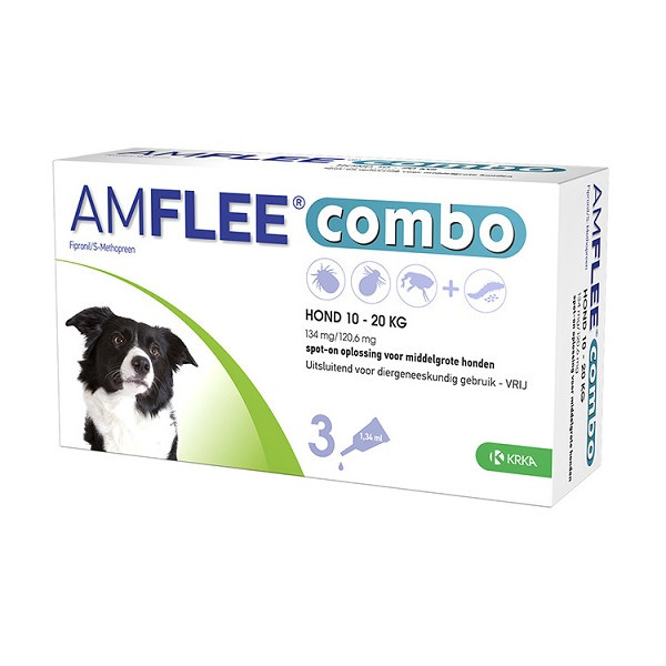 Amflee Combo Spot-On 134 mg hond M 10 - 20 kg 6 x 3 pipetten