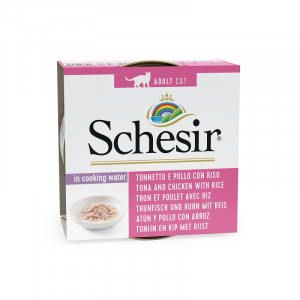 Schesir Natural Style tonijn, kip met rijst natvoer kat (blikjes 85 g) 4 trays (56 x 85 g)