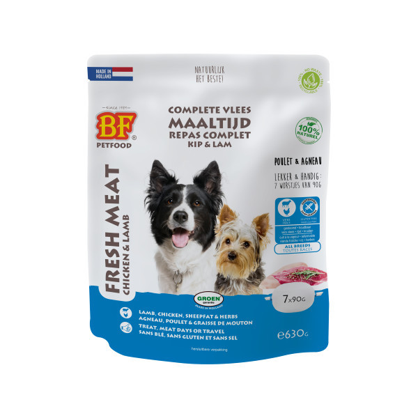 BF Petfood Vleesvoeding kip met lam hondenvoer (portieverpakkingen) 630 g