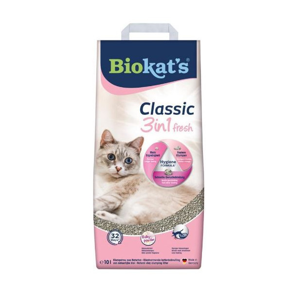 Biokat&apos;s Classic Fresh 3in1 babypoedergeur kattenbakvulling 2 x 10 liter