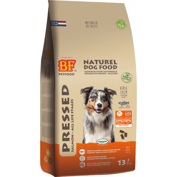 BF Petfood met zalm graanvrij geperst hondenvoer 13,5 kg