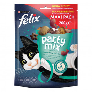 Felix Party Mix Seaside kattensnoep zalm-, koolvis- & forelsmaak maxipack 5 x 200 g