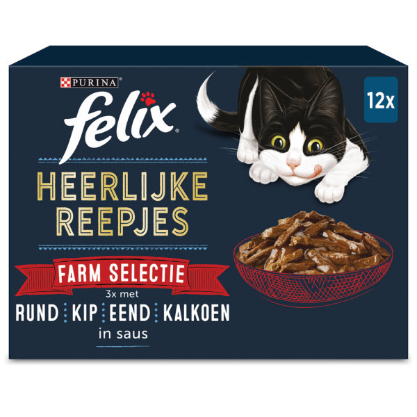 Felix Heerlijke Reepjes Farm Selectie kattenvoer (box 12x80 gram) 4 x (12 x 80 g)