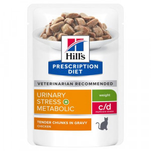 Hill&apos;s Prescription Diet C/D Multicare Stress + Metabolic natvoer kat met kip maaltijdzakje multipack 8 dozen (96 x 85 g)