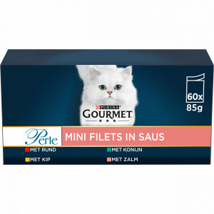 Gourmet Perle Mini Filets in saus met rund, kip, konijn, zalm natvoer kat (60x85 g) 2 x (60 x 85 g)