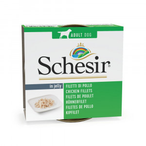 Schesir kipfilet (in jelly) natvoer hond (blikjes 150 g) 2 trays (20 x 150 g)