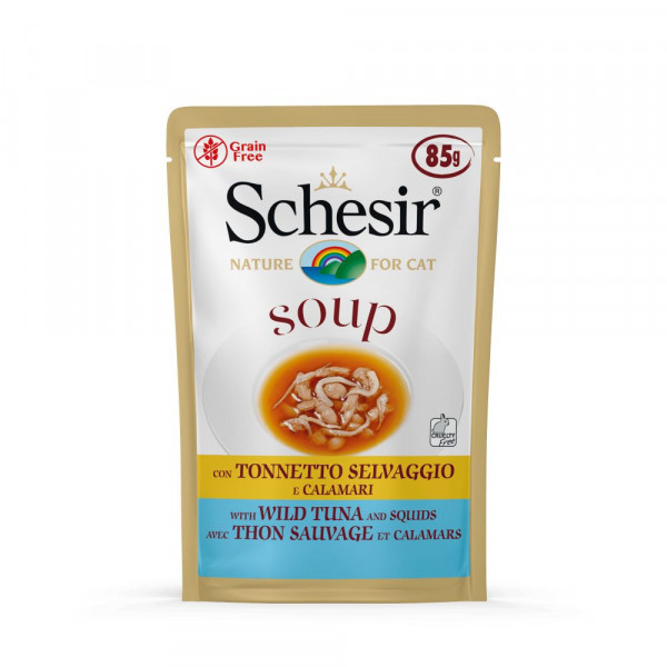 Schesir Cat Soup met wilde tonijn & inktvis natvoer kat (zakjes 85 g) 2 dozen (40 x 85 g)